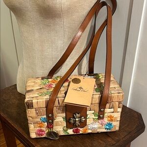 Patricia Nash Floral Woven Shoulder Bag with Brown Straps